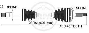 Semieje Garma Peugeot 206 1.6 Abs 98/ Izq 606mm 21/22 M58mm