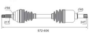 Semieje Garma Peugeot 205 87/.. Izq 575mm 21/22 Mang 66mm