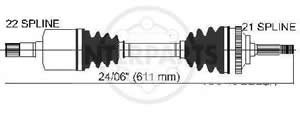 Semieje Garma Peugeot 206 8V 98/. Izq 610mm 21/22 Mang 65mm