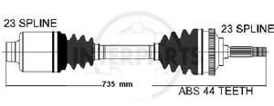 Semieje Garma Renault Clio 2 01/.S/E Abs 44z Der 725mm 23/23